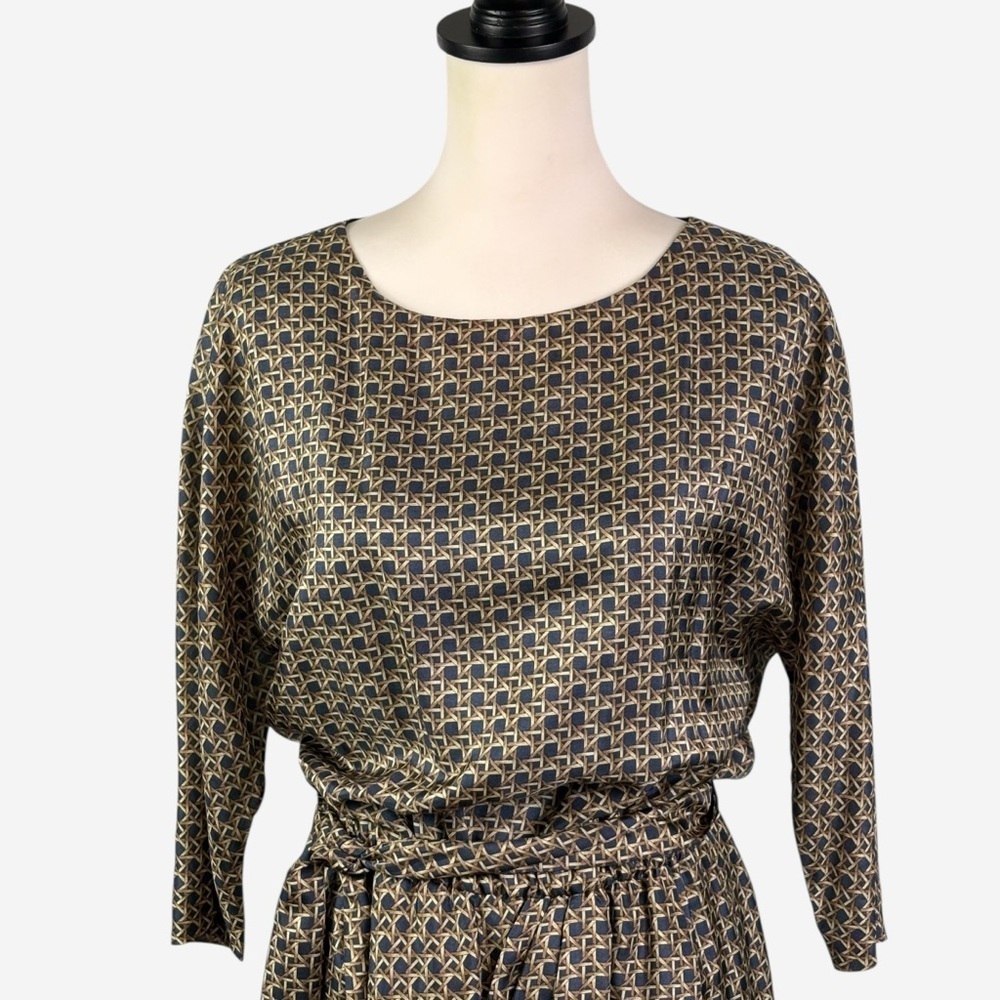 Brooks Brothers Pure Silk Rattan Geometric Print Dress Size 4 Silk Lined Belted - Picture 2 of 13